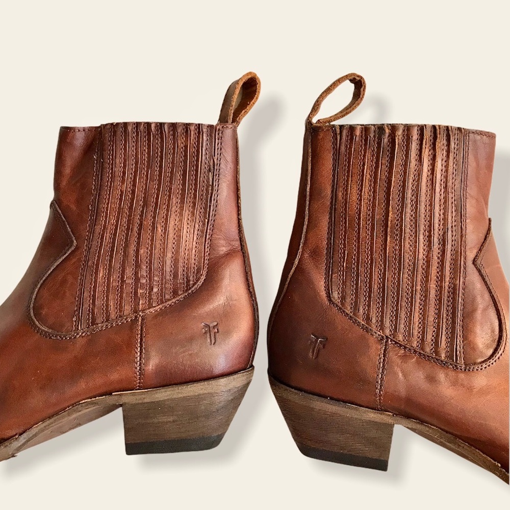 Frye Sacha Chelsea Cognac Leather Ankle Booties - Picture 12 of 16